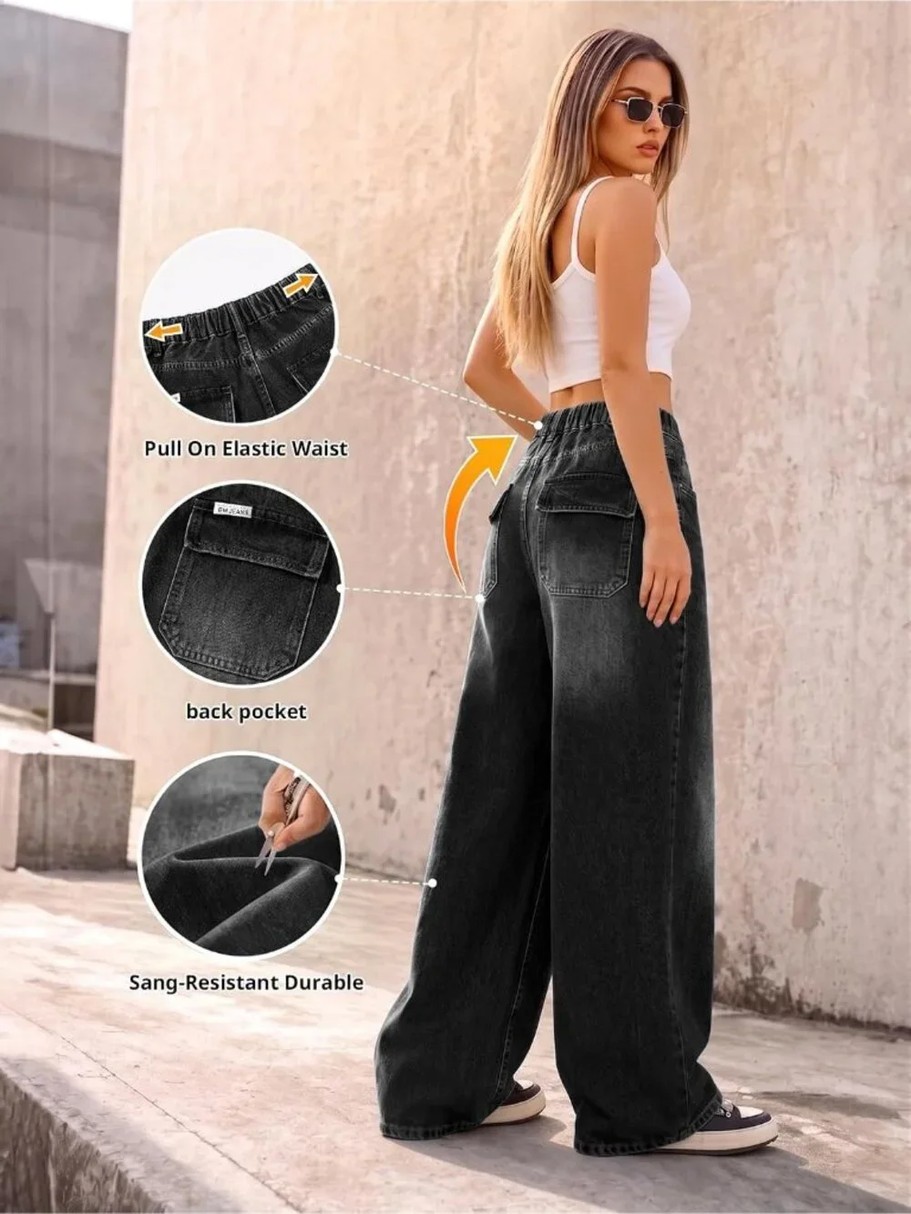 Women's Black Denim Y2k Straight Leg Button Zipper High Waisted Baggy Jeans